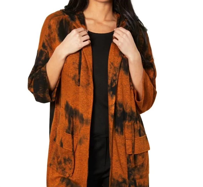 Marble Wash Drawstring Cardigan In Spice