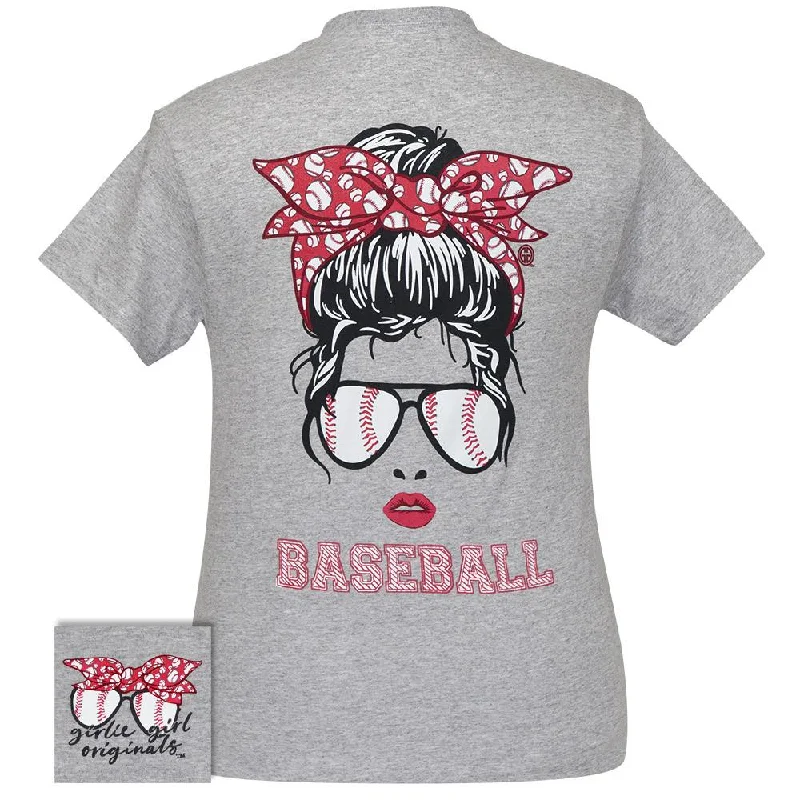 Crew Neck Women T Shirt with a Timeless DesignMessy Bun Baseball Sport Grey SS-2417