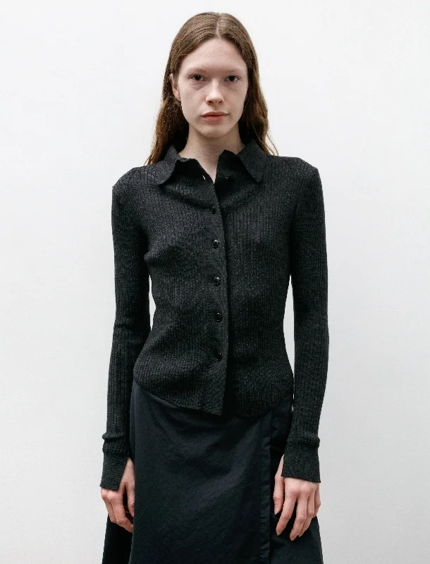 machine washable women cardigan for easy careKnitted Collar Cardigan Dark Grey