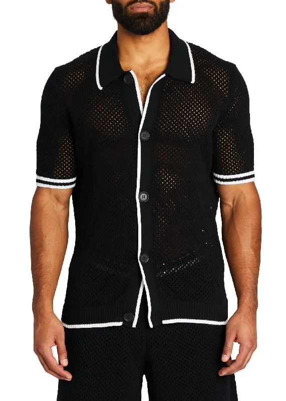 color block women cardigan with bold huesMichael Crochet Cardigan In Black/white