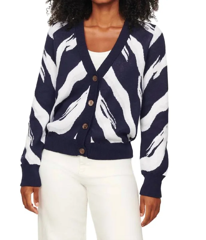 button down women cardigan with vintage buttonsMila Zebra Vee Cardigan In Midnight Multi