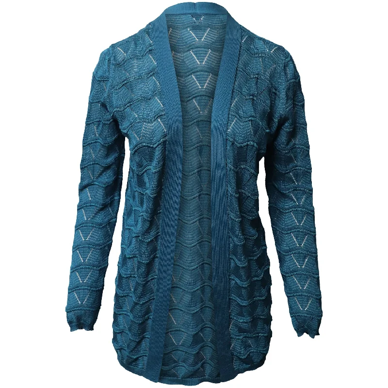 Missoni Long Patterned Cardigan in Blue Virgin Wool