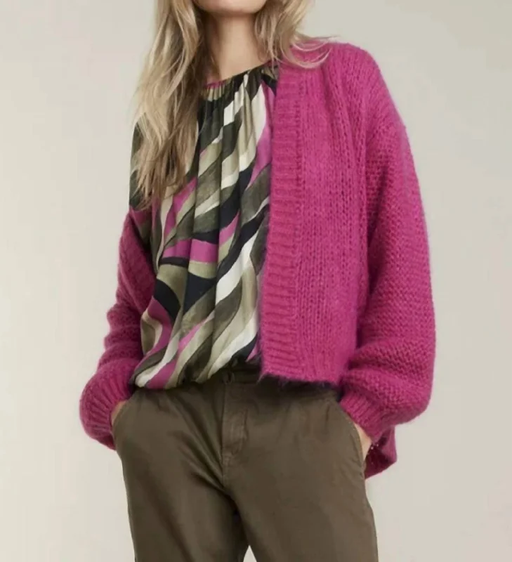 color block women cardigan with bold huesMohair Cardigan In Pink