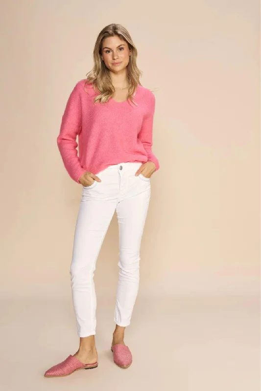 Short Sleeve Women's Cotton Blend Sweaters in Pastel ColorsMos Mosh White Regular Naomi Treasure Pants