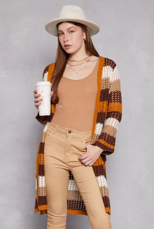 hand knitted women cardigan with artisanal charmCrochet Striped Long Sleeve Cardigan hand knitted women cardigan with artisanal charmCrochet Striped Long Sleeve Cardigan