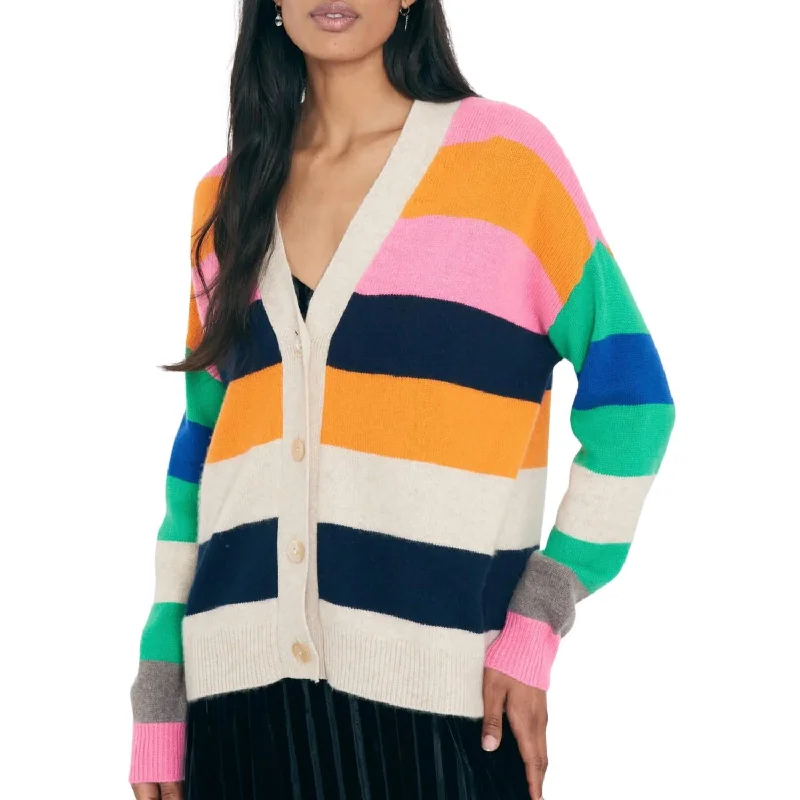 Multi Stripe Boyfriend Cardigan In Buff