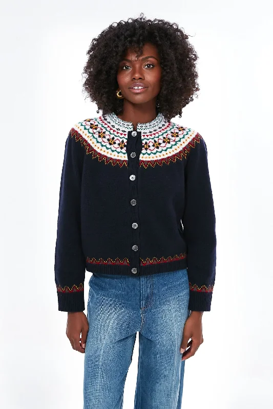 plus size women cardigan for comfortable layeringNavy Multi Hilde Fair Isle Cardigan plus size women cardigan for comfortable layeringNavy Multi Hilde Fair Isle Cardigan