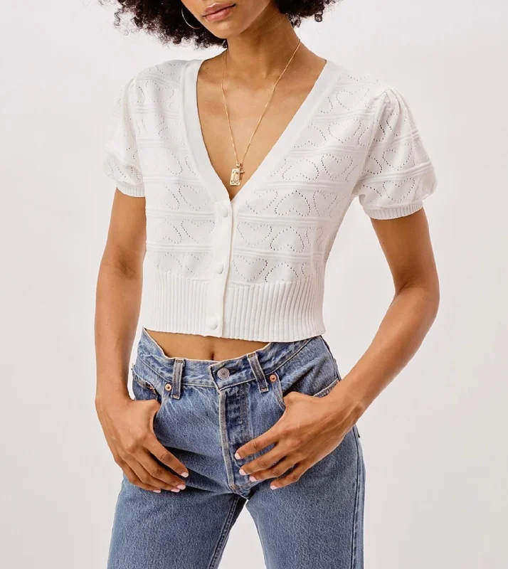 Neve Crop Cardigan In White