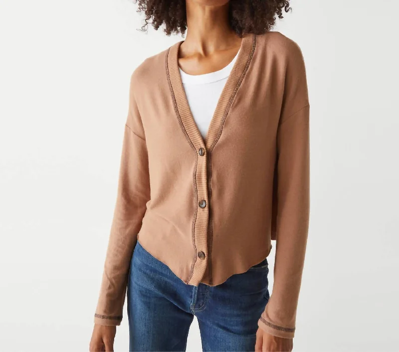 Noah Relaxed Deep V-Neck Cardigan In Camel/java