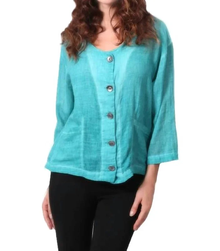 Oil Wash Pocket Cardigan In Teal