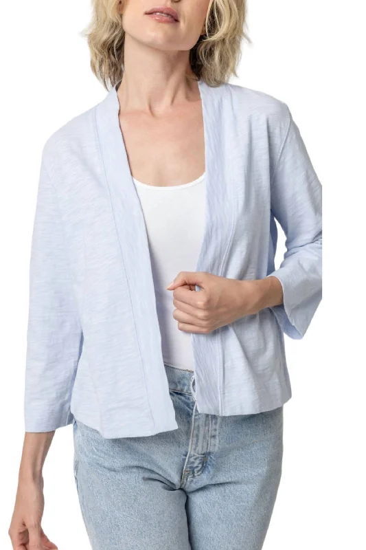 long length women cardigan with side slitsOpen Cardigan In Hyacinth