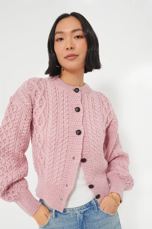 cashmere blend women cardigan for a luxurious feelPale Pink Clover Cropped Aran Cardigan cashmere blend women cardigan for a luxurious feelPale Pink Clover Cropped Aran Cardigan