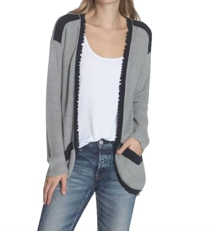 boyfriend style women cardigan for a relaxed fitParker Fray Cardigan In Grey/navy