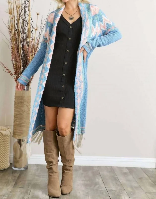 cropped women cardigan to pair with high - waisted jeansPastel Tassel Tribal Cardigan In Sky Blue cropped women cardigan to pair with high - waisted jeansPastel Tassel Tribal Cardigan In Sky Blue