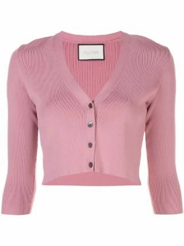 hand knitted women cardigan with artisanal charmPetal Cardigan In Shop Pink