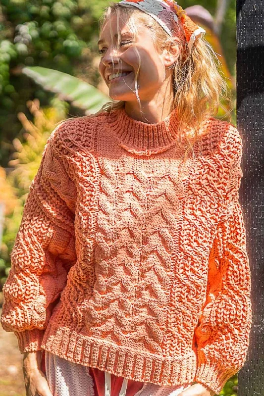 Hot Girl Mock Neck Cable Knit Sweater In Orange