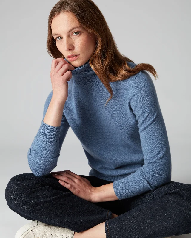 Plus Size Women's Oversized Chunky Knit SweatersWomen's Luna Turtle Neck Cashmere Sweater Alpine Blue Plus Size Women's Oversized Chunky Knit SweatersWomen's Luna Turtle Neck Cashmere Sweater Alpine Blue