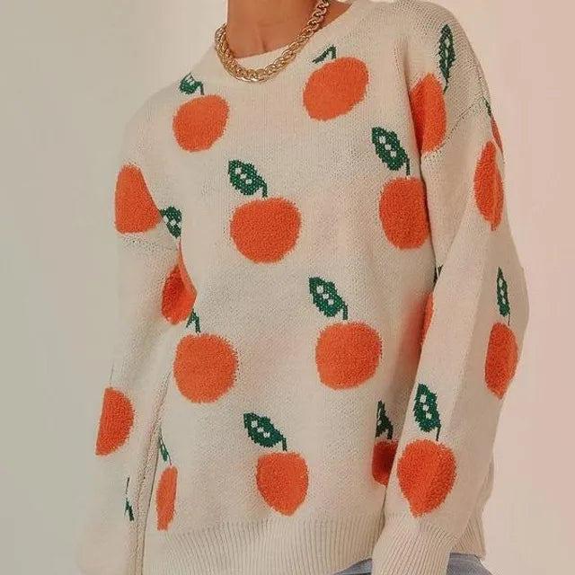 Hooded Women's Fleece - Lined Sweaters for WinterHot Girl Orange Print Crewneck Sweater Hooded Women's Fleece - Lined Sweaters for WinterHot Girl Orange Print Crewneck Sweater