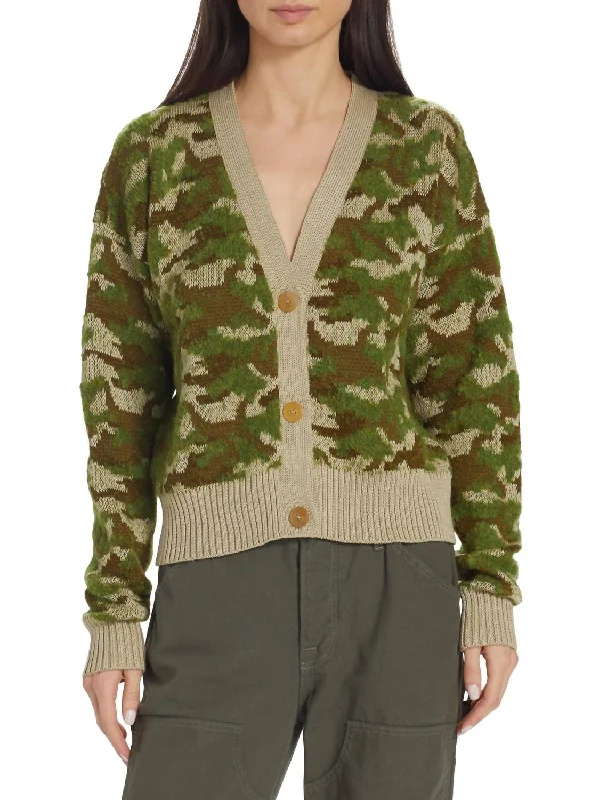 open front women cardigan for easy stylingRangu Crop Cardigan In Camo Jacquard