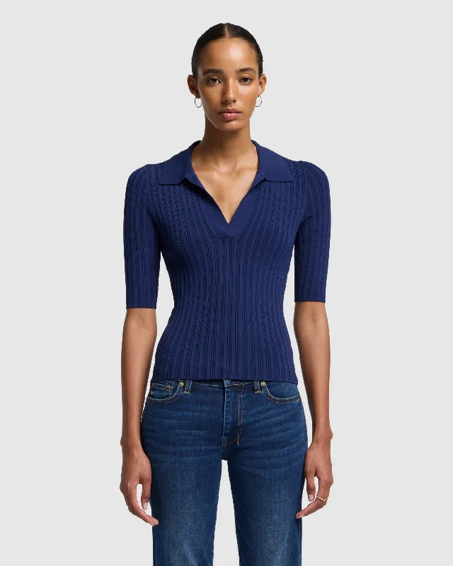 Split - Hem Women's Linen Blend Sweaters for SpringRibbed Henley Sweater in Inkwell Split - Hem Women's Linen Blend Sweaters for SpringRibbed Henley Sweater in Inkwell