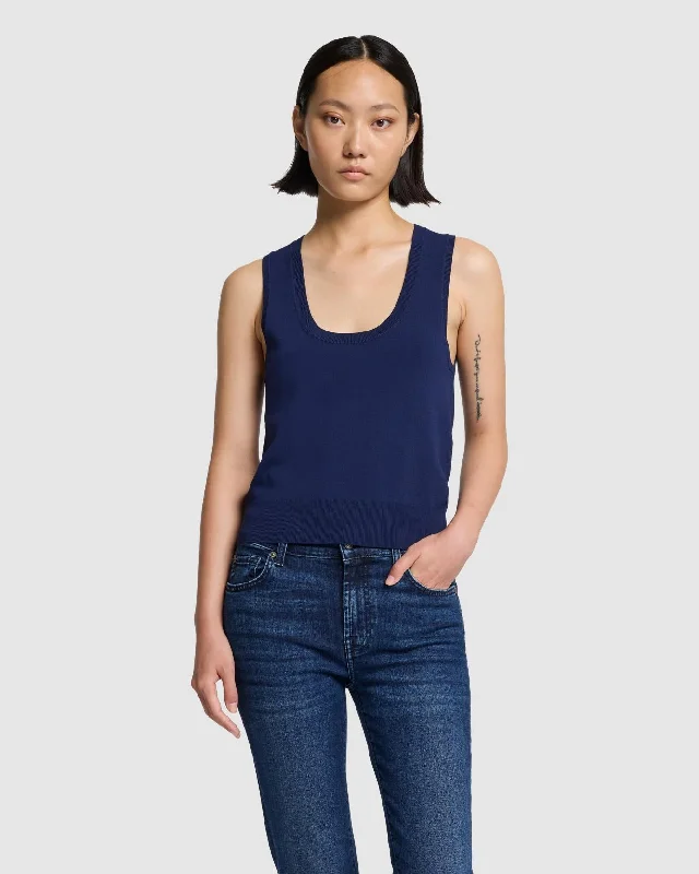 Ribbed Scoop Neck Top In Inkwell