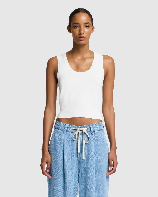 Ribbed Scoop Neck Top In Off White