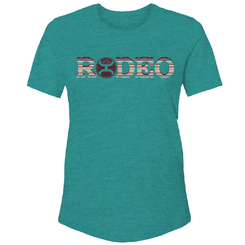 Distressed Women T Shirt with a Laid - Back Aesthetic"Rodeo" Teal Heather w/ Serape T-shirt Distressed Women T Shirt with a Laid - Back Aesthetic"Rodeo" Teal Heather w/ Serape T-shirt