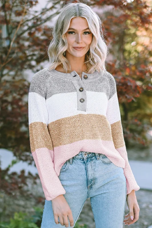 Plus Size Women's Ruffled Hem Sweaters in Floral PrintsRound Neck Buttoned Long Sleeve Sweater Plus Size Women's Ruffled Hem Sweaters in Floral PrintsRound Neck Buttoned Long Sleeve Sweater