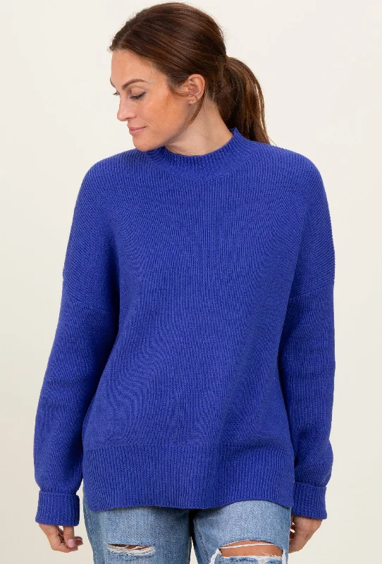 Bell - Sleeve Women's Mohair - Wool Blend SweatersRoyal Blue Mock Neck Basic Sweater Bell - Sleeve Women's Mohair - Wool Blend SweatersRoyal Blue Mock Neck Basic Sweater