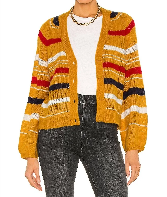 hooded women cardigan for added warmth and styleSailing Cardigan In Golden Yellow Stripe hooded women cardigan for added warmth and styleSailing Cardigan In Golden Yellow Stripe