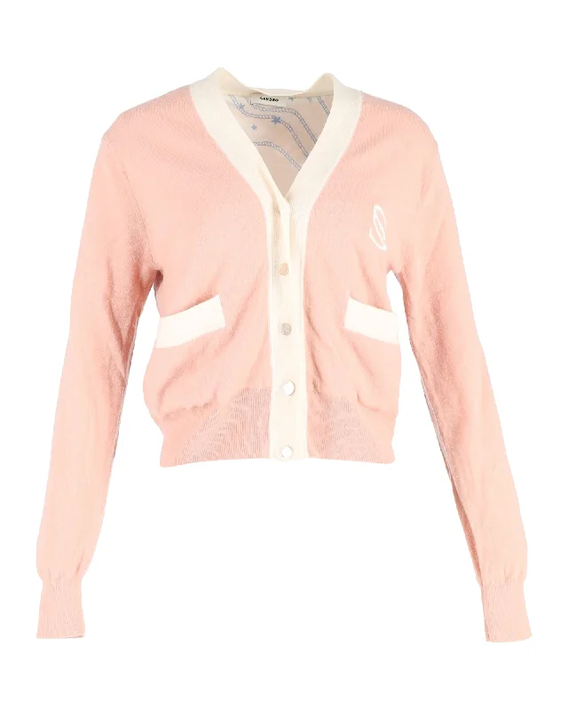 Sandro Button-Front Cardigan in Pink Wool