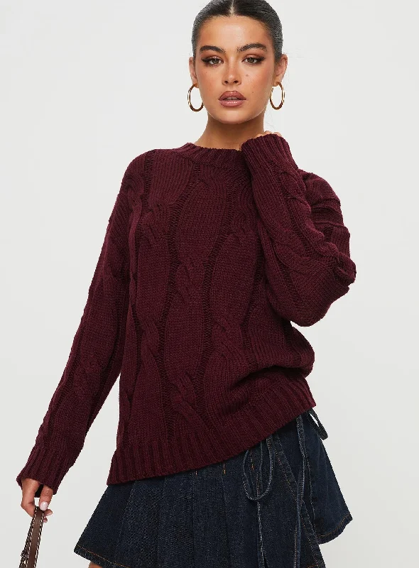 Cropped Women's Angora Blend Sweaters for a Trendy LookAlfey Cable Knit Sweater Burgundy Cropped Women's Angora Blend Sweaters for a Trendy LookAlfey Cable Knit Sweater Burgundy