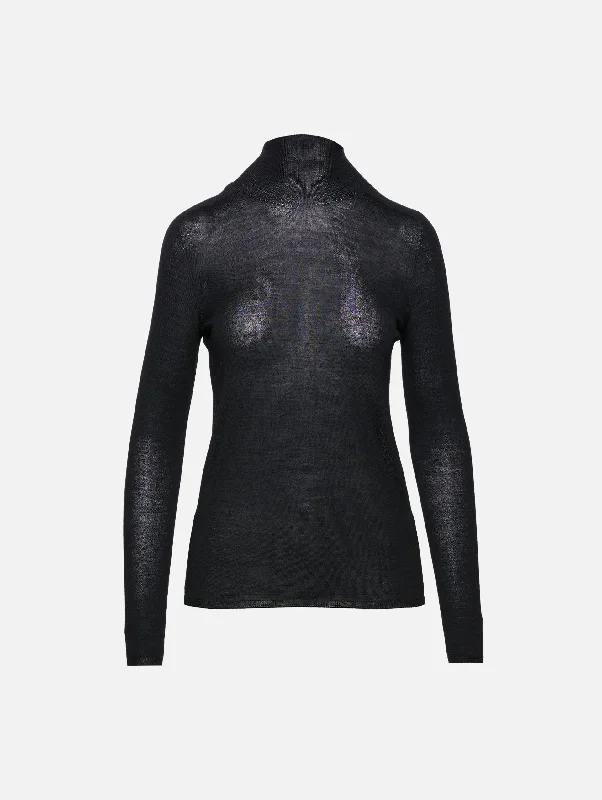 Plus Size Women's Oversized Chunky Knit SweatersSheer Knit Turtleneck