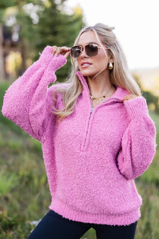 Signature Move Rose Fuzzy Quarter Zip Pullover