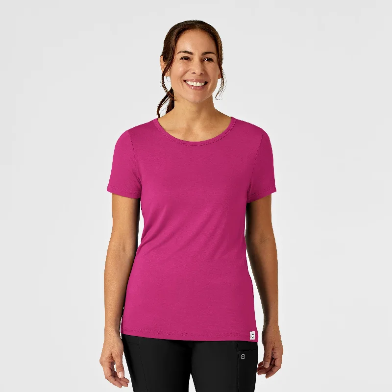 Embroidered Women T Shirt with Intricate DetailsSilky Knit Short Sleeve Tee - Hot Pink Embroidered Women T Shirt with Intricate DetailsSilky Knit Short Sleeve Tee - Hot Pink