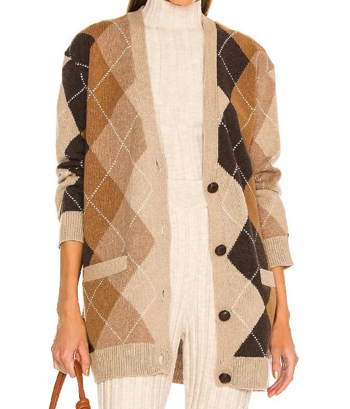 oversized women cardigan for a trendy and cozy lookSofhie Argyle Cardigan In Cognac & Nutmeg Argyle oversized women cardigan for a trendy and cozy lookSofhie Argyle Cardigan In Cognac & Nutmeg Argyle