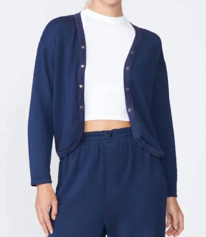 Softest Fleece Cropped Cardigan In New Navy