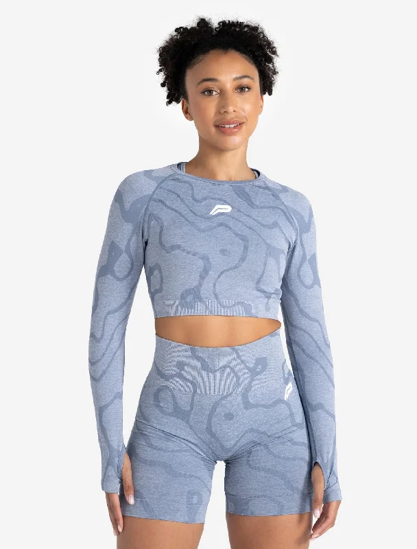 Sustainable Seamless Long Sleeve Crop Top - Blue