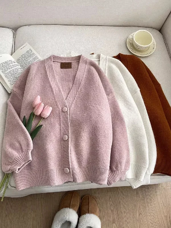 Sweet solid color V-neck knitted cardigan jacket     S4758