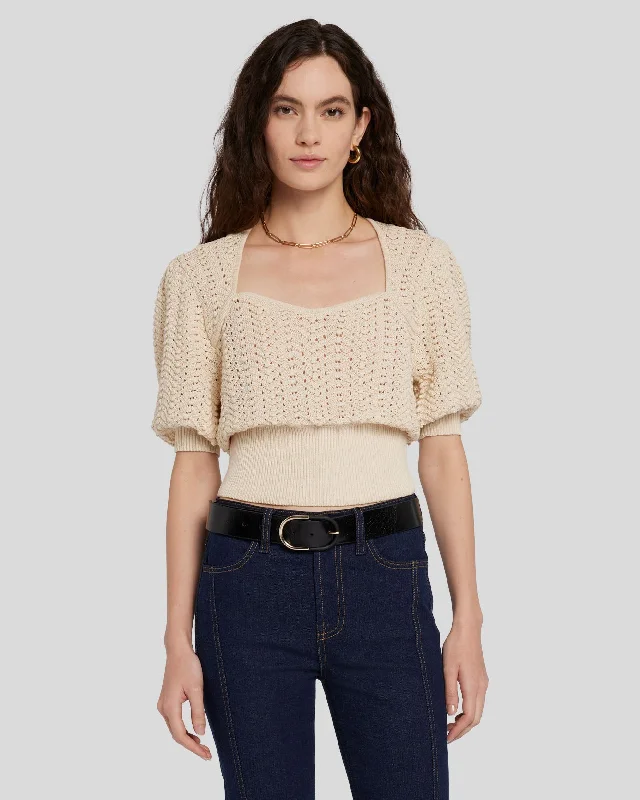 Mock Neck Women's Alpaca Wool Sweaters in Earth TonesSweetheart Pointelle Knit Sweater in Bone