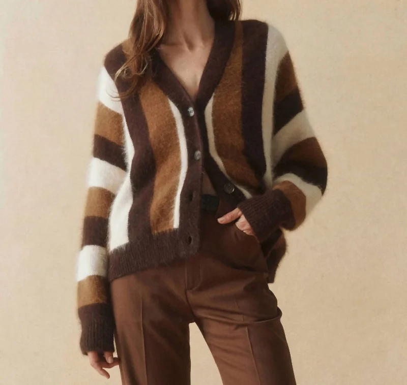 The Fluffly Slouchy Cardigan In Hickory Stripe