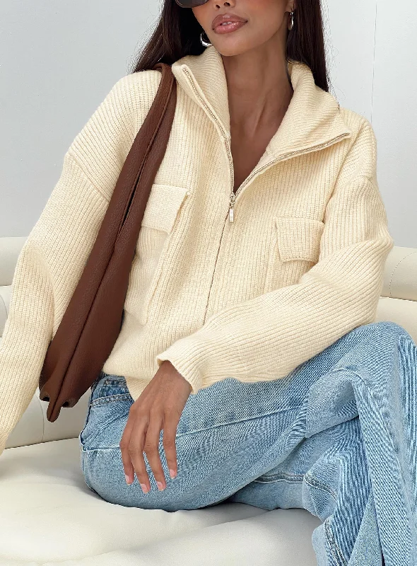 Plus Size Women's Ruffled Hem Sweaters in Floral PrintsToo Busy Zip Up Sweater Beige Plus Size Women's Ruffled Hem Sweaters in Floral PrintsToo Busy Zip Up Sweater Beige
