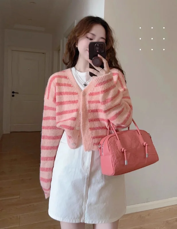 lightweight women cardigan for spring and fallV-neck pink striped knitted cardigan jacket women's spring and autumn new sweater S3385 lightweight women cardigan for spring and fallV-neck pink striped knitted cardigan jacket women's spring and autumn new sweater S3385