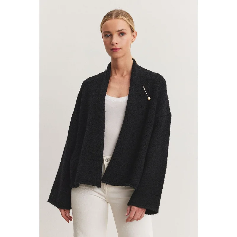 Velvet by Graham and Spencer Chanson Brushed Knit Open Cardigan with Pin in Black