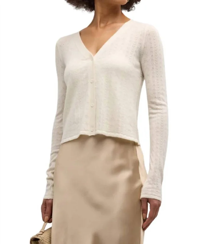 lightweight women cardigan for spring and fallVincent Pointelle Knit Cardigan In Gardenia lightweight women cardigan for spring and fallVincent Pointelle Knit Cardigan In Gardenia