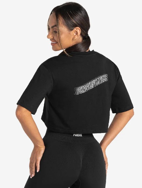 Striped Women T Shirt in a Classic PatternWave Crop T-Shirt - Black