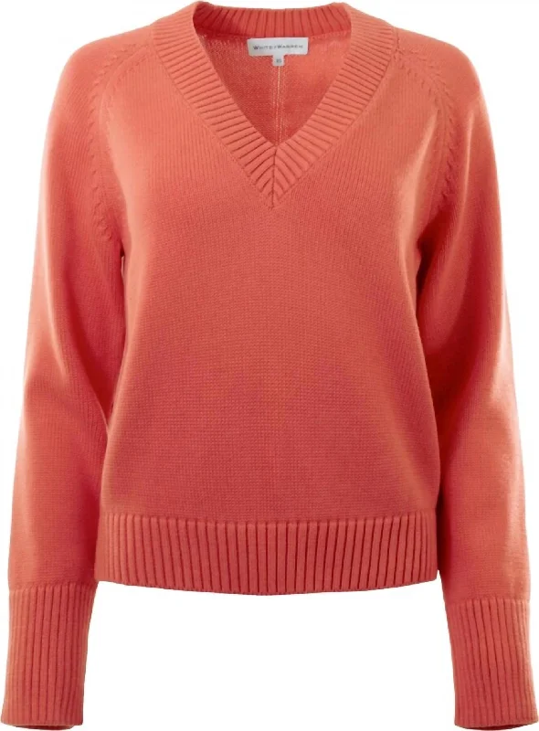 Women's Classic Cotton V-Neck Sweater In Candy Apple