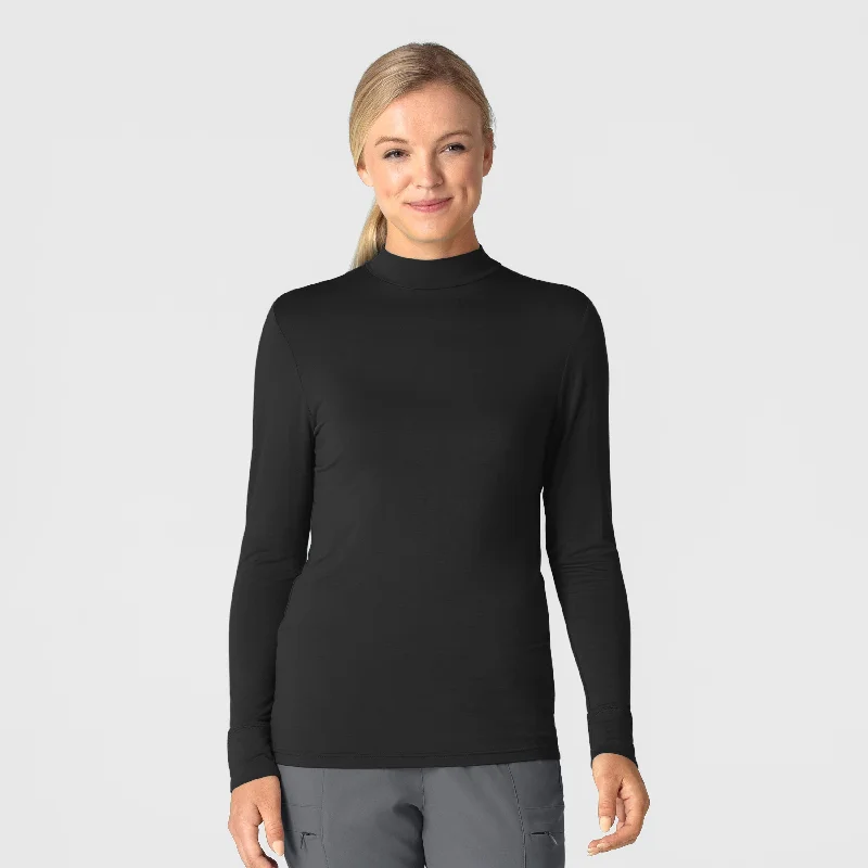 V - Neck Women T Shirt to Enhance the NecklineWomen’s Long Sleeve Mock Neck Silky Tee - Black V - Neck Women T Shirt to Enhance the NecklineWomen’s Long Sleeve Mock Neck Silky Tee - Black