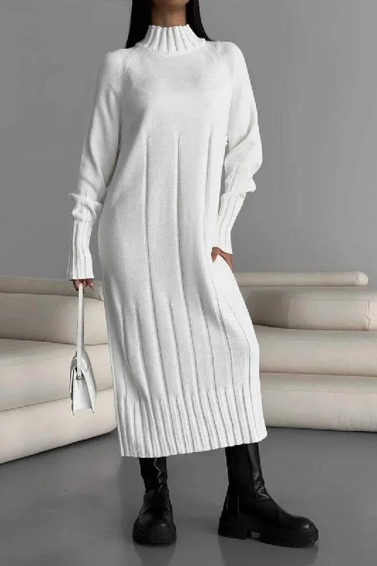 Women's Round Neck Long Sleeve Knitted Sweater Casual Dress