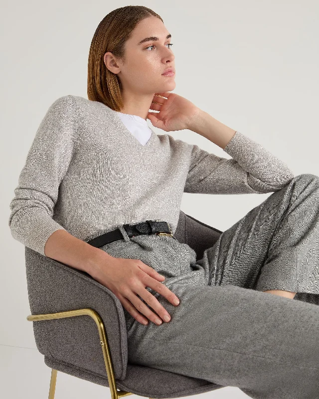 Plus Size Women's Belted Cable Knit SweatersWomen's Phoebe V Neck Cashmere Sweater With Lurex Sand Brown Sparkle Plus Size Women's Belted Cable Knit SweatersWomen's Phoebe V Neck Cashmere Sweater With Lurex Sand Brown Sparkle